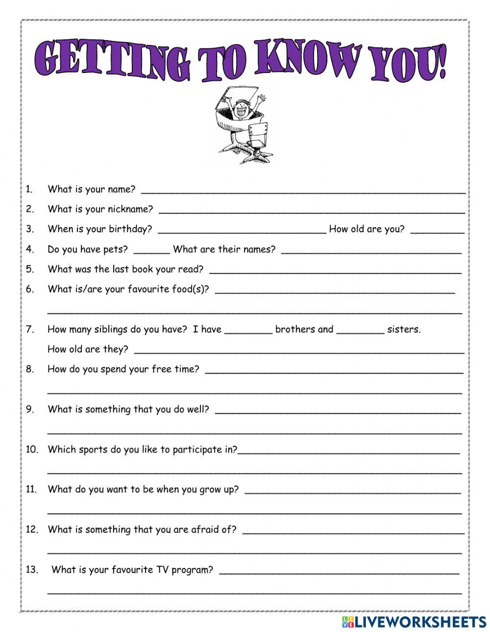 Getting to Know You online activity for 4 | Live Worksheets