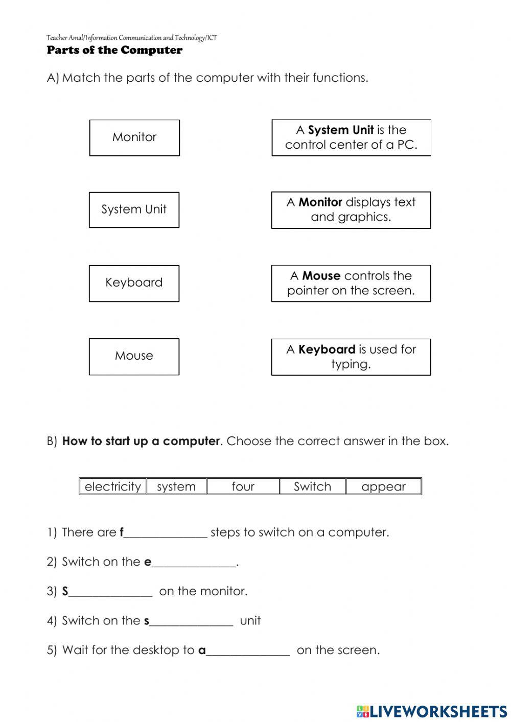 Parts of computer Information and communication technology (ICT ...