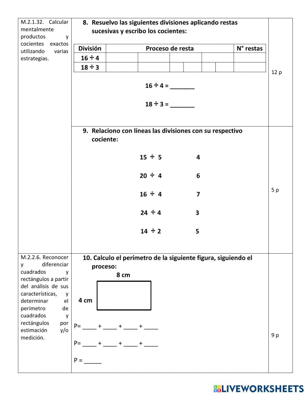 Evaluación diagnóstica Matemática 5to grado