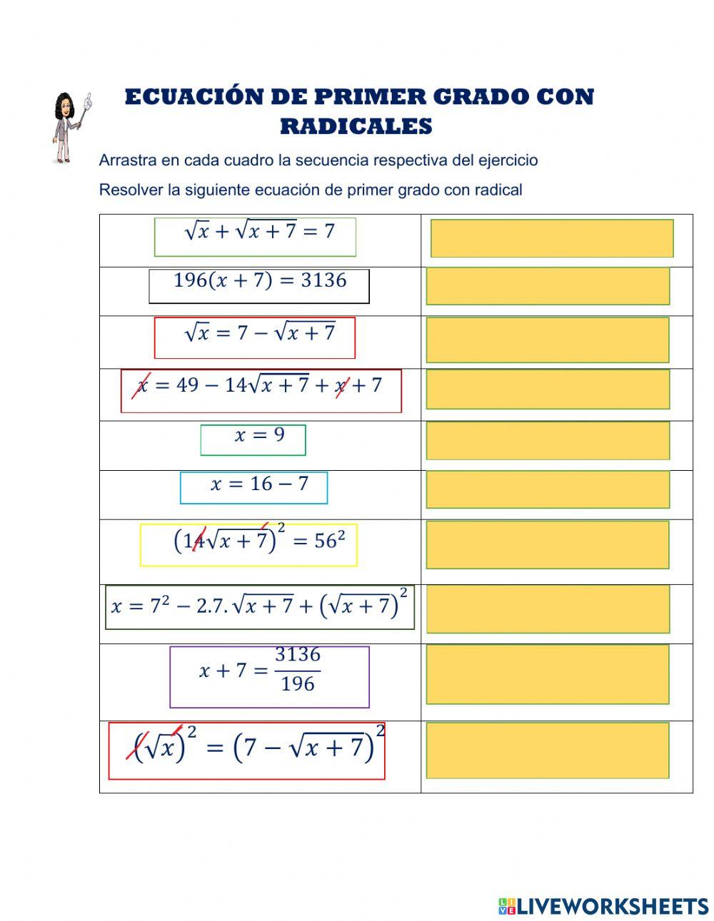 Ecuaciones de primer grado con radicales