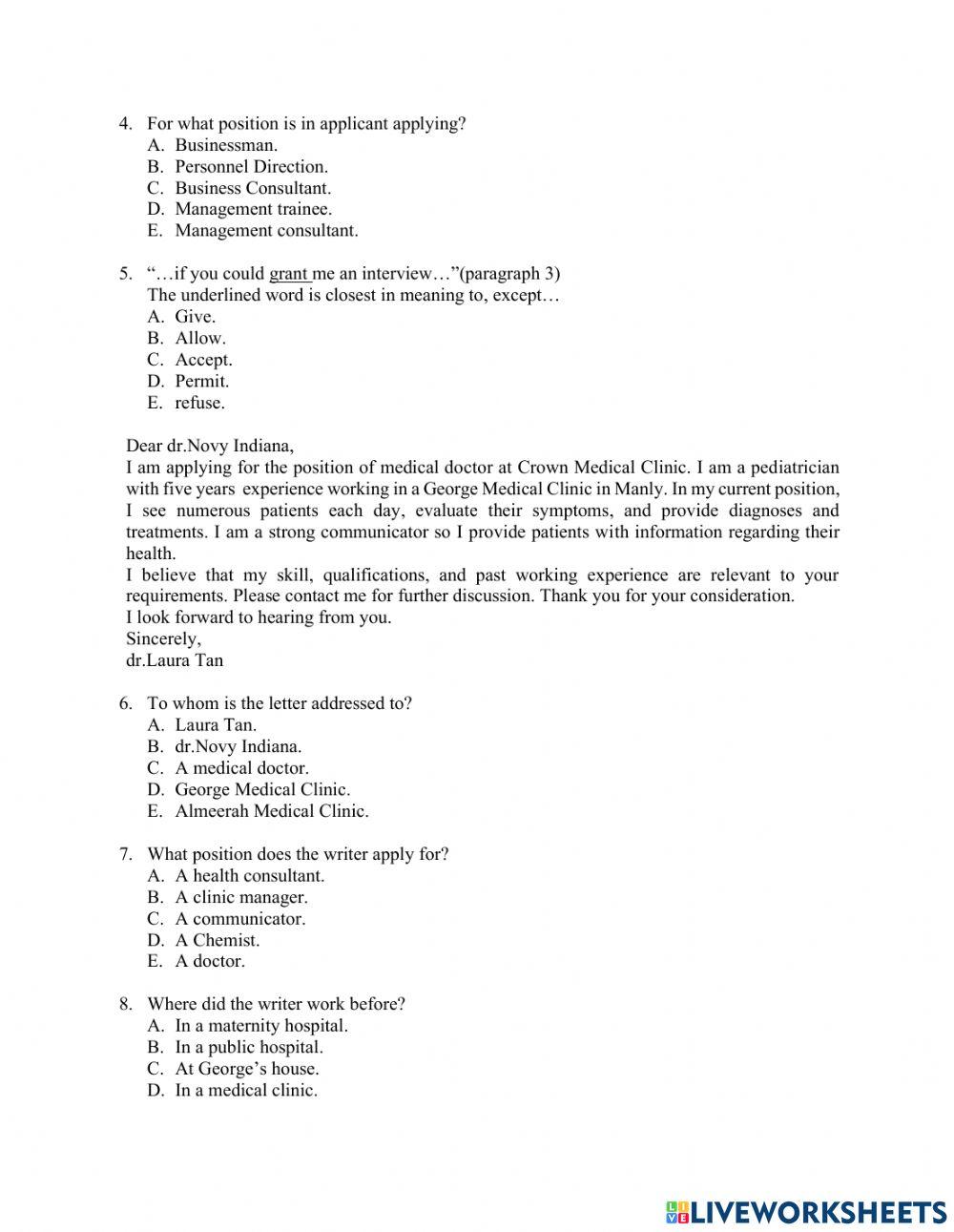 Daily Exam about Application Letter