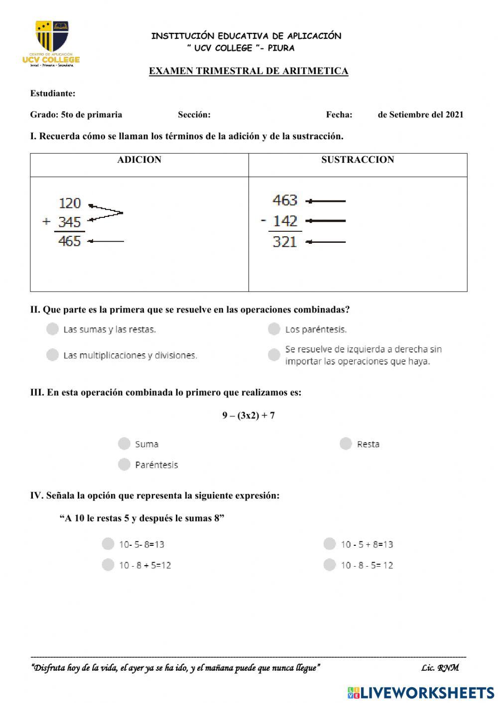 Examen de aritmetica