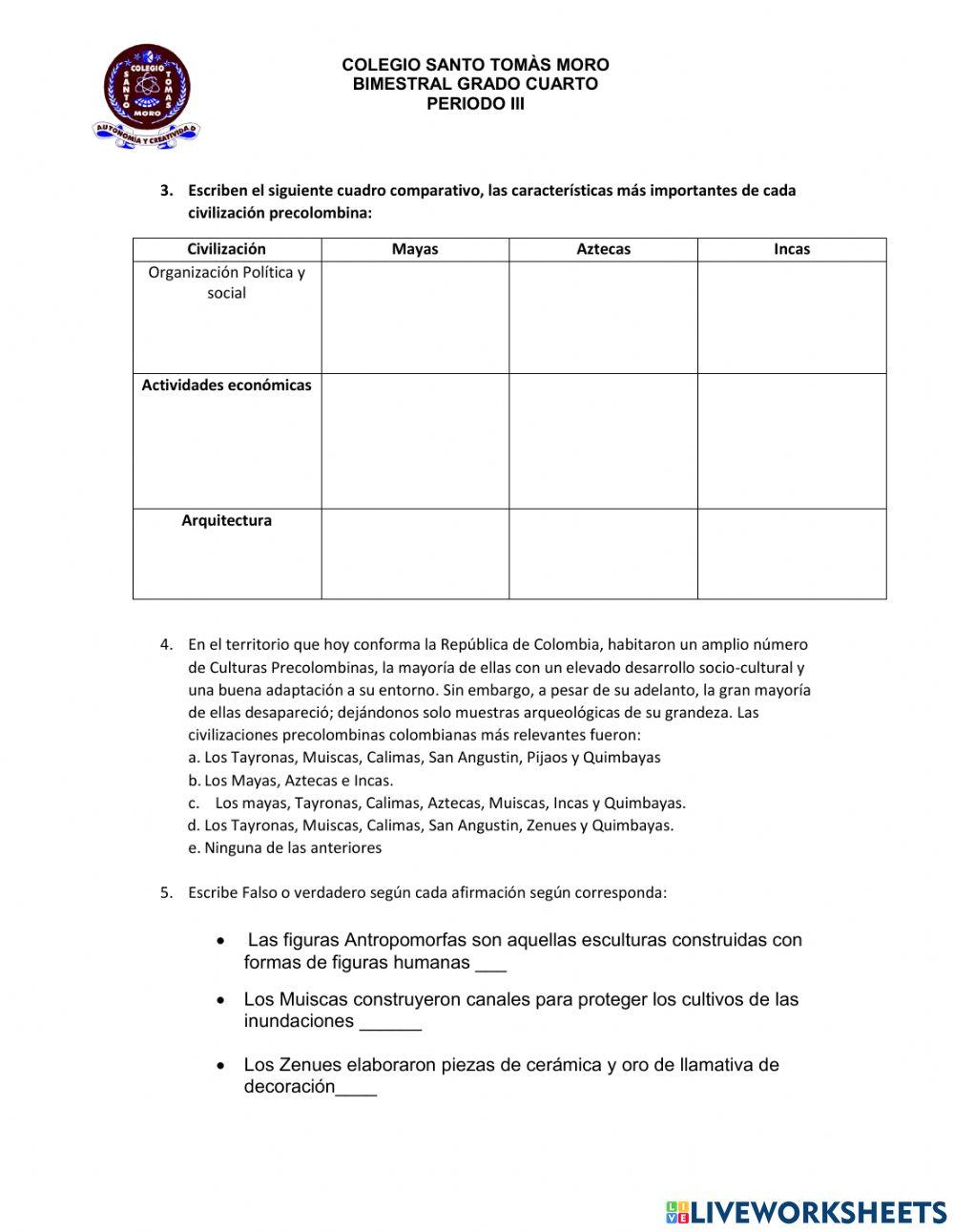 Bimestral grado 4 III periodo