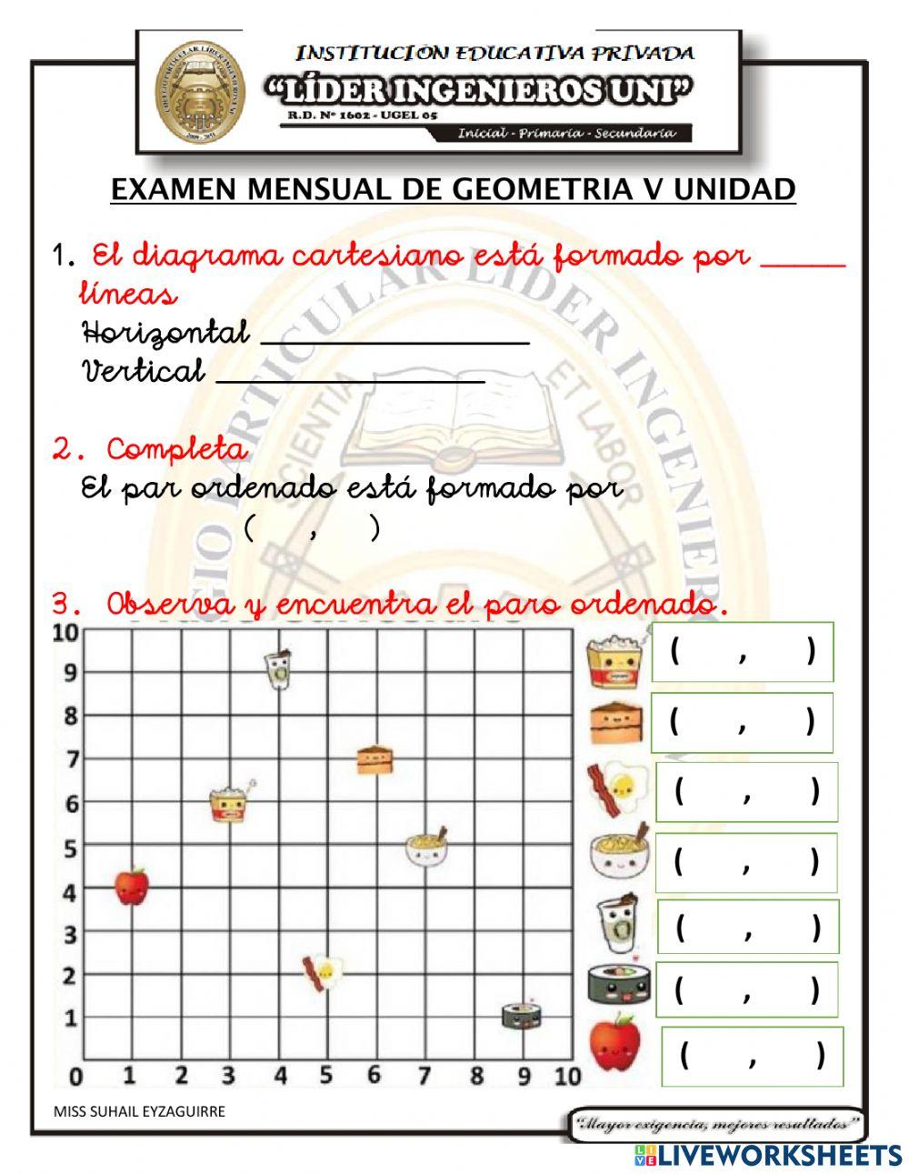 Examen mensual de geometria v unidad