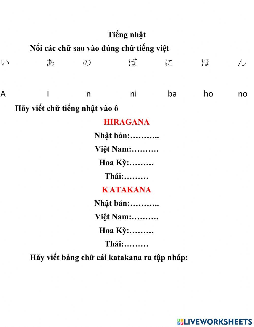Bài tập môn tiếng nhật: ôn tập katakana và hiragana