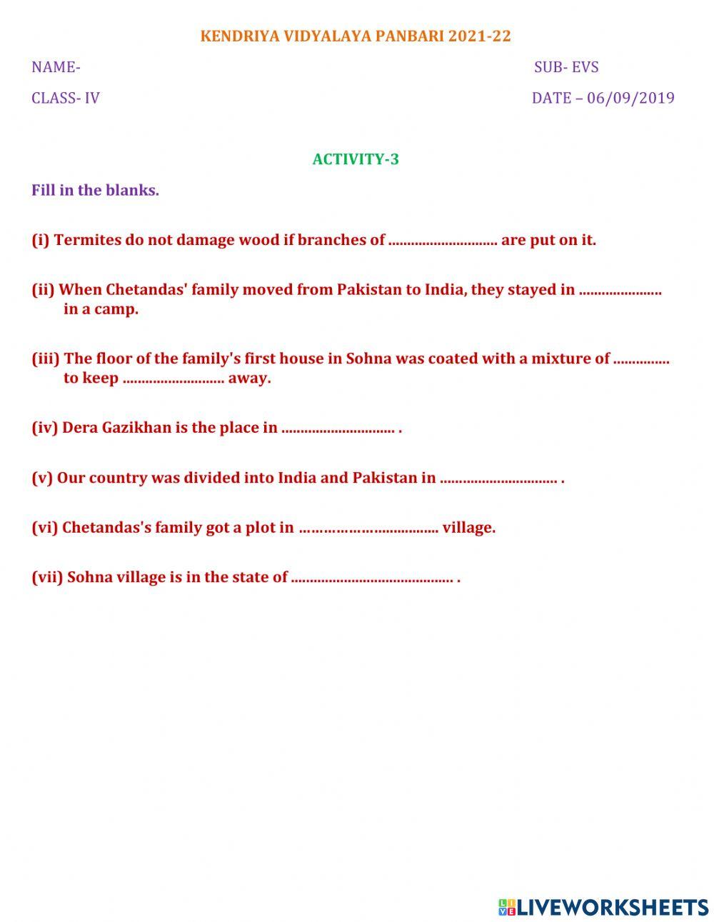 Fill in the blanks - changing times