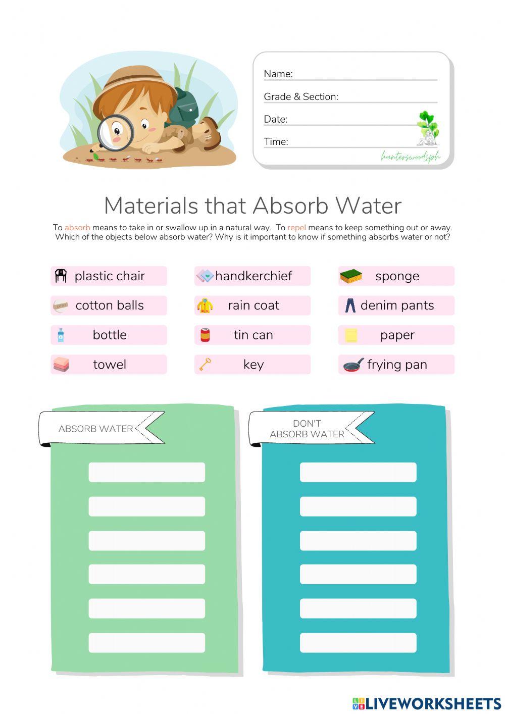 Materials That Absorb Water - HuntersWoodsPH.com Worksheet Materials That Absorb Water - HuntersWoodsPH.com Worksheet