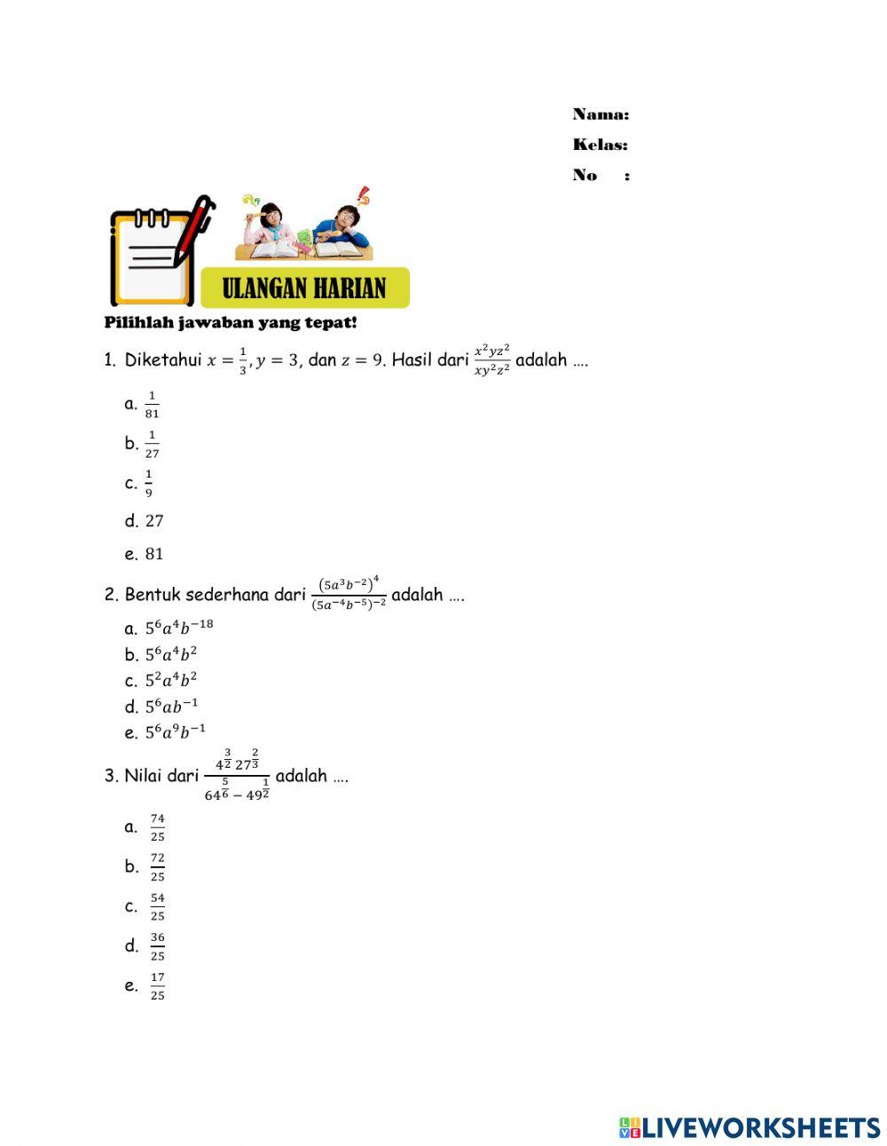 Latihan Soal Eksponensial