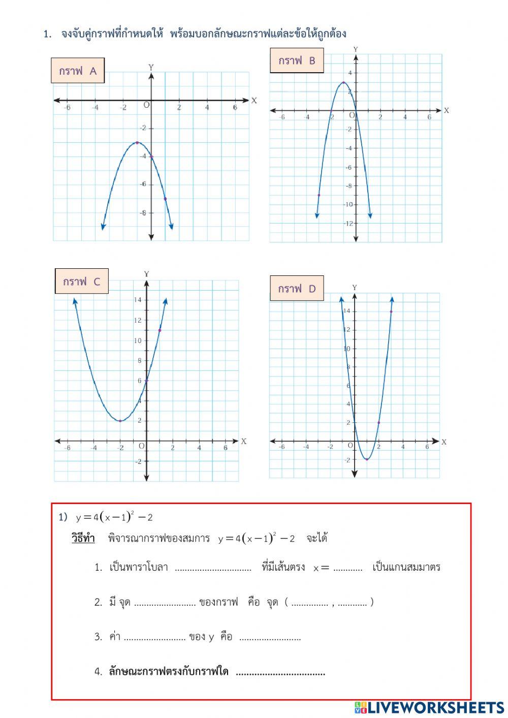 แบบฝึกหัด 5.2 จ(1) สมการของพาราโบลา y-a(x-h)-2+k