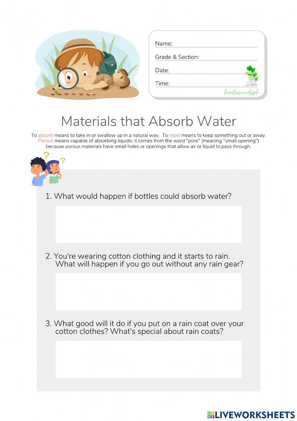 Materials That Absorb Water - HuntersWoodsPH.com Worksheet