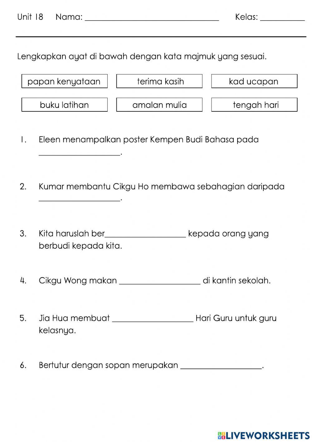 Latihan Kata Majmuk tahun 2 Latihan Kata Majmuk tahun 2