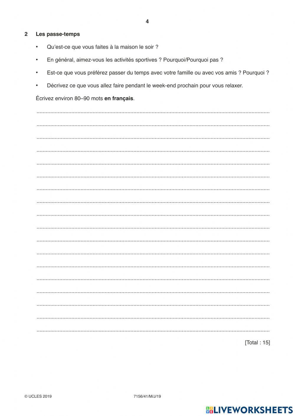 Igcse French Writing Topics
