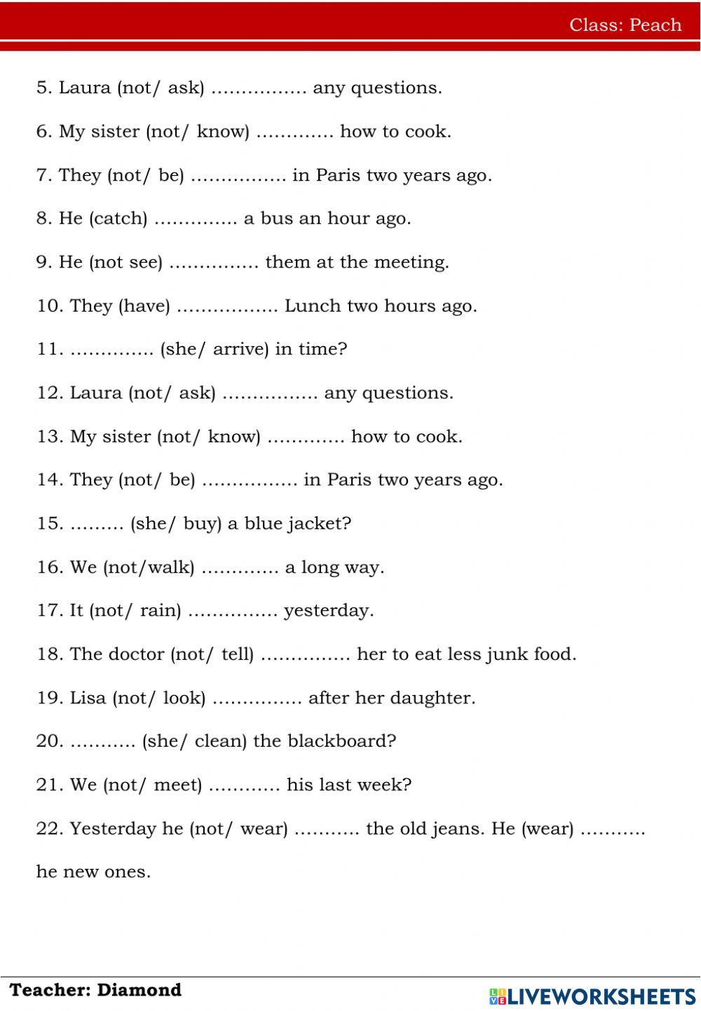 Past simple -Peach 6.9