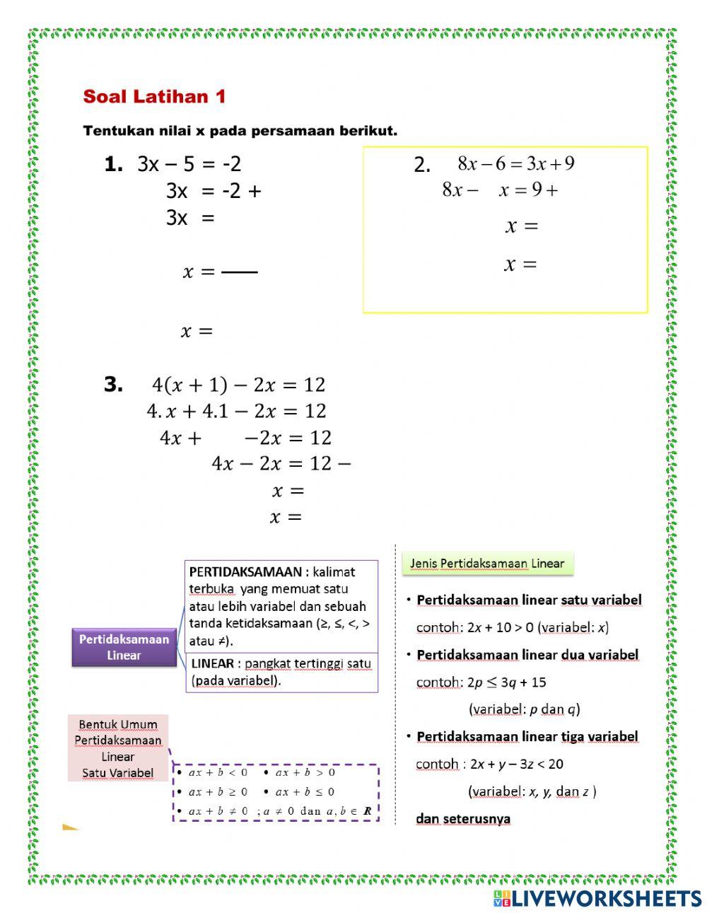 Persamaan dan Pertidaksamaan Linier