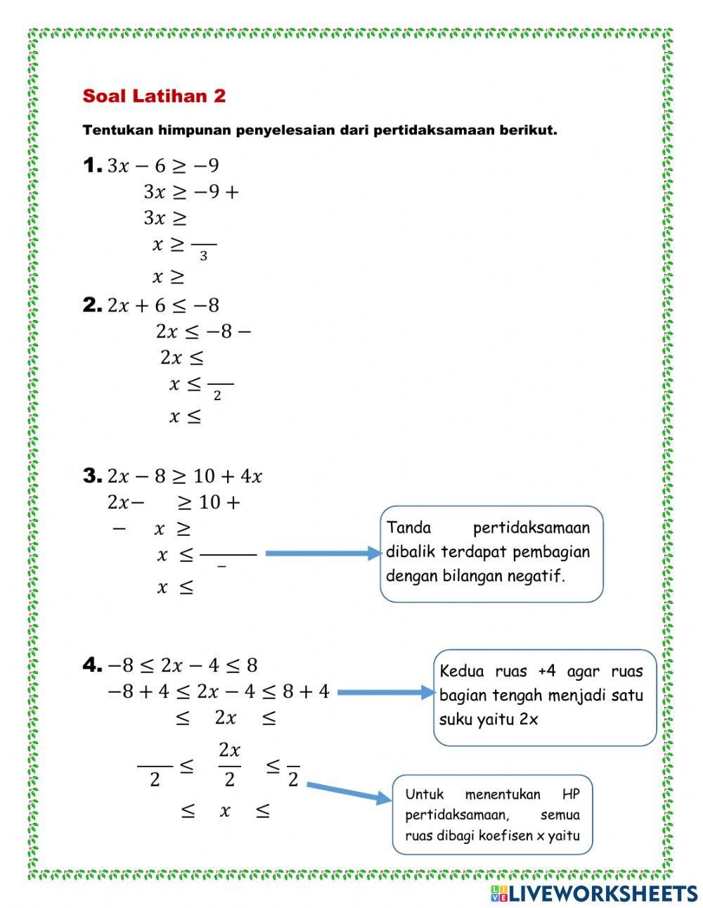 Persamaan dan Pertidaksamaan Linier