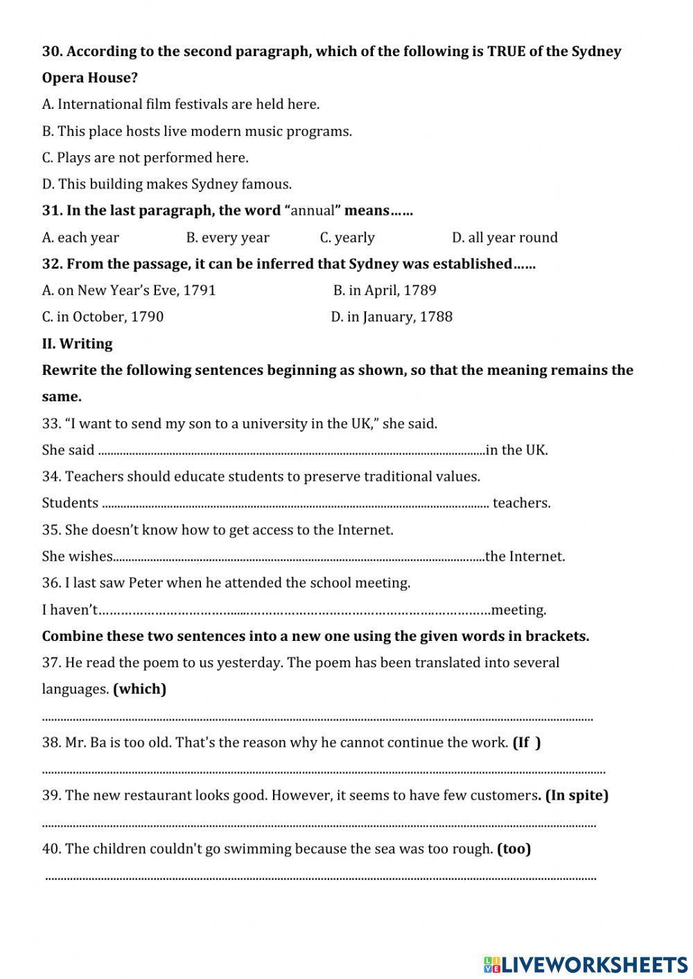 English Test - Grade 9 - Test 12