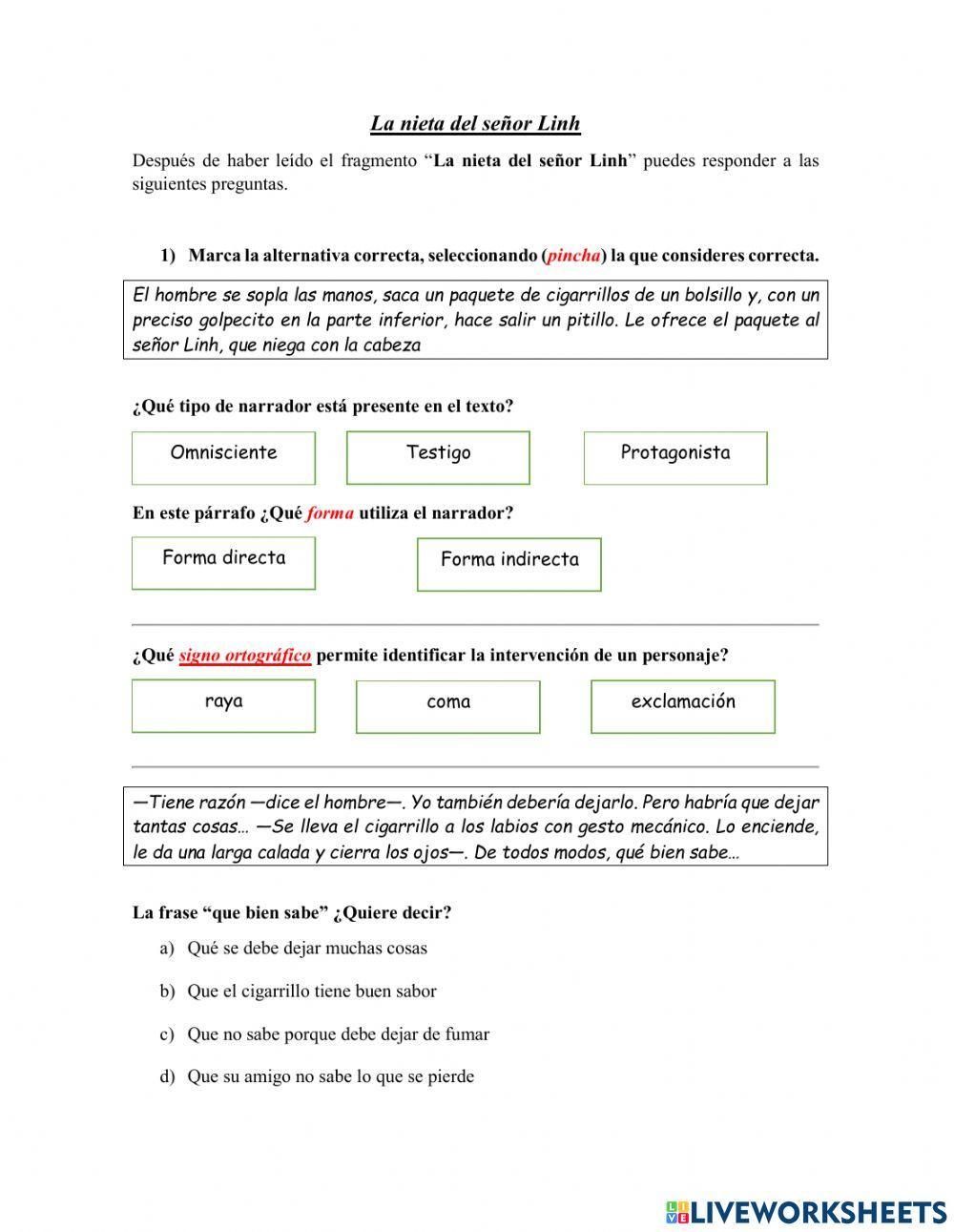 Comprensión Lectora La nieta del señor Linh