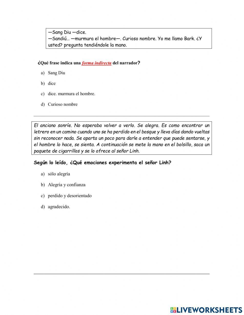 Comprensión Lectora La nieta del señor Linh