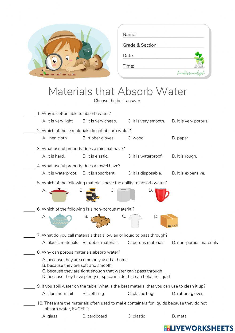 Materials That Absorb Water - HuntersWoodsPH.com Worksheet