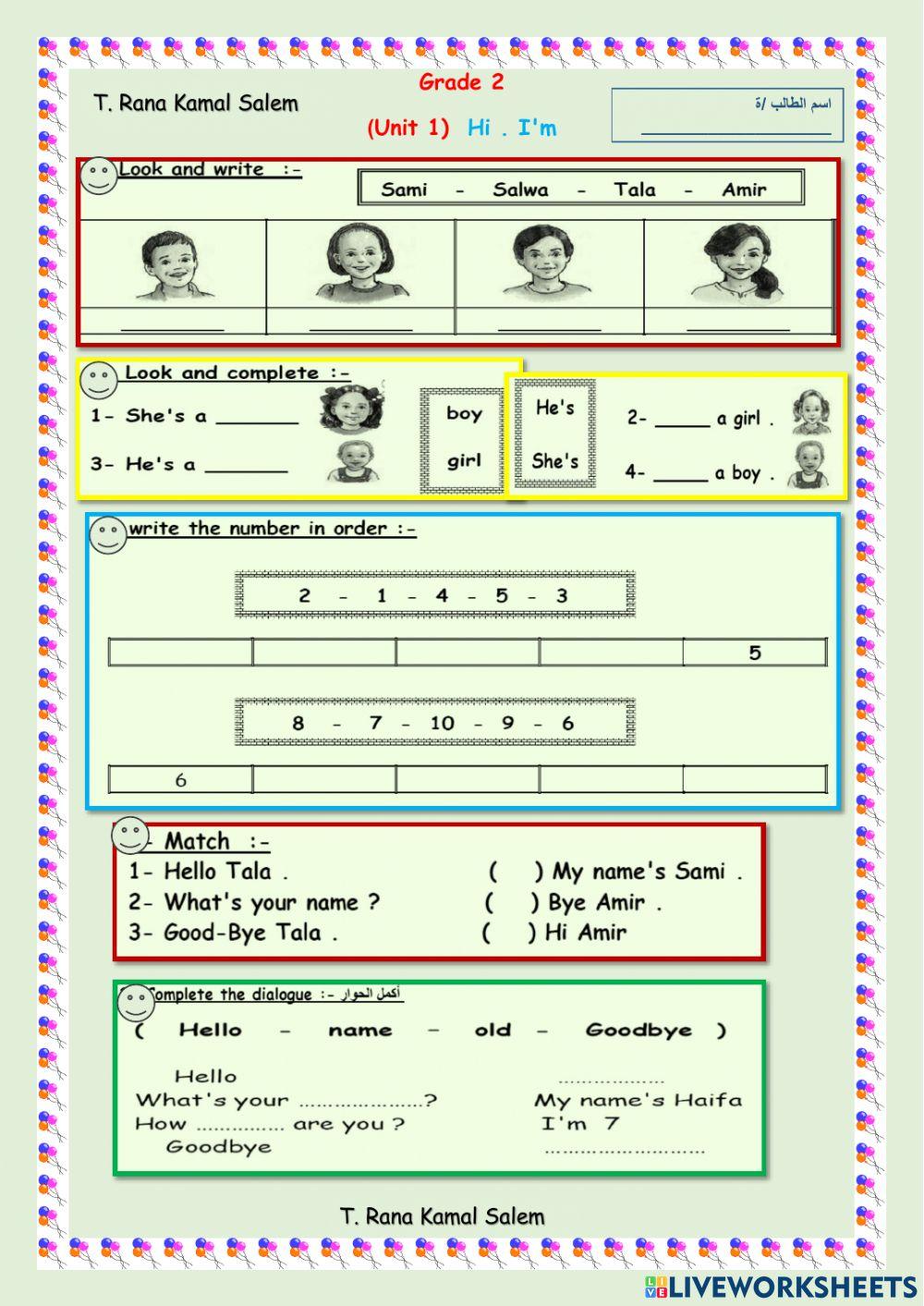 Grade 2  Unit 1 Hi. I'm . Rana Kamal Salem