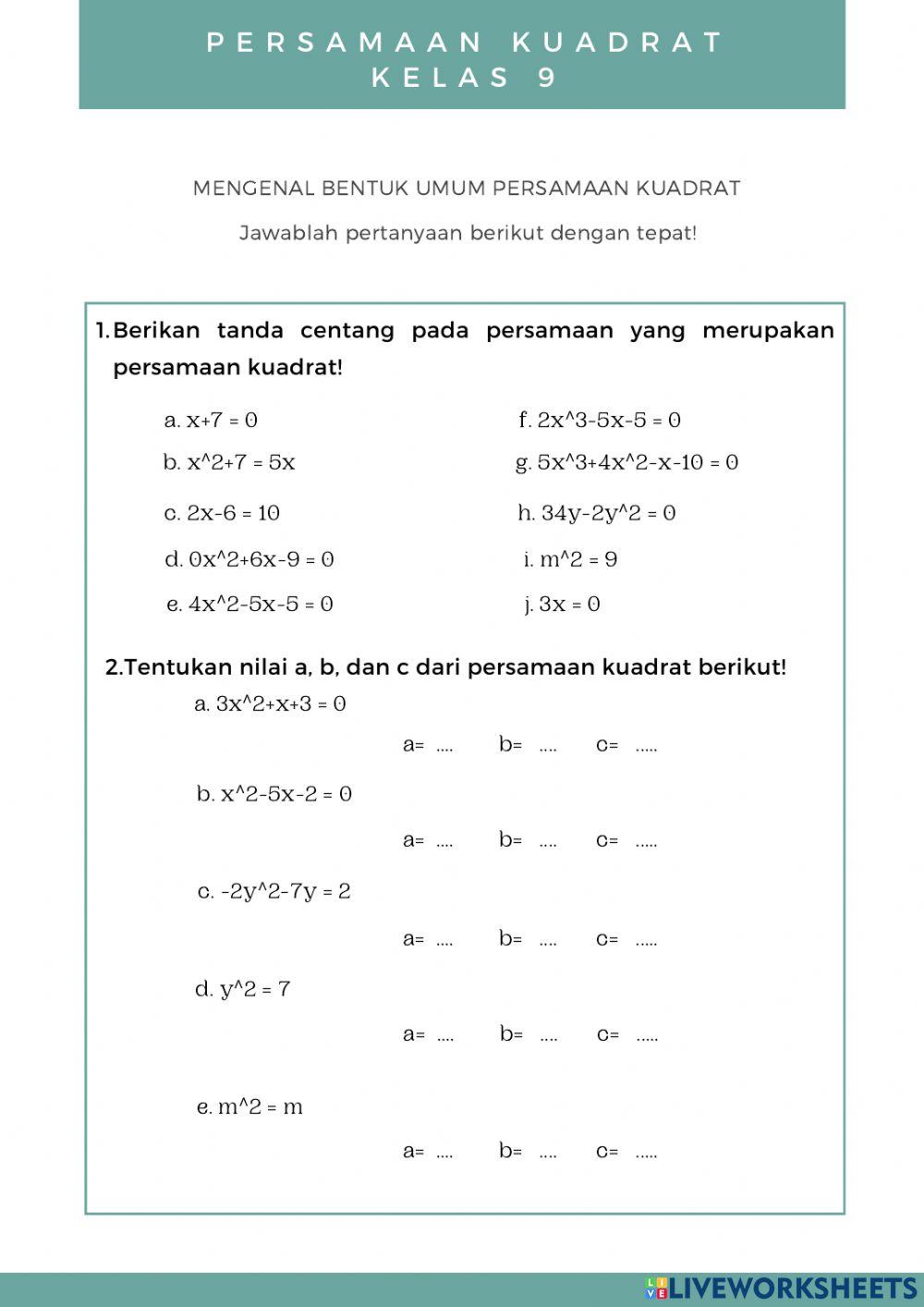 Persamaan Kuadrat (LKS 1)