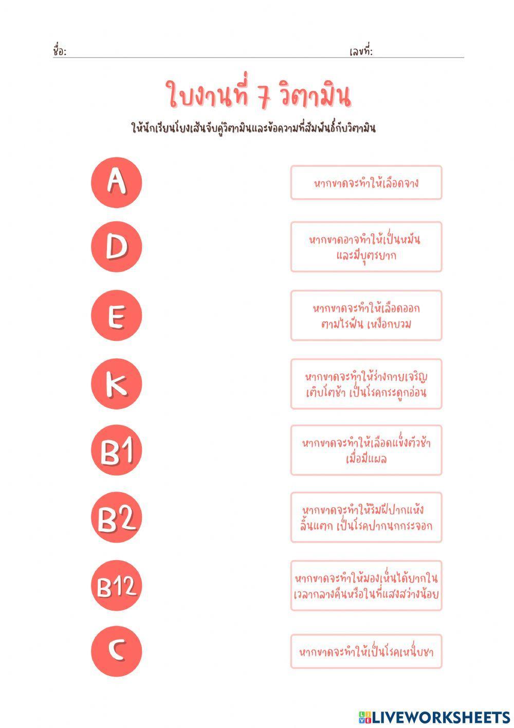 ใบงานที่ 7 วิตามิน