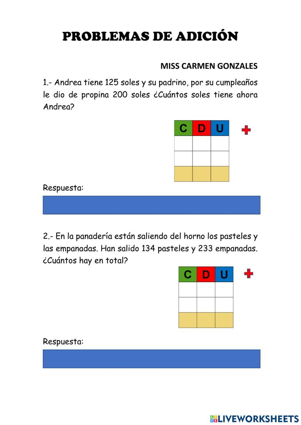 Problemas de adición