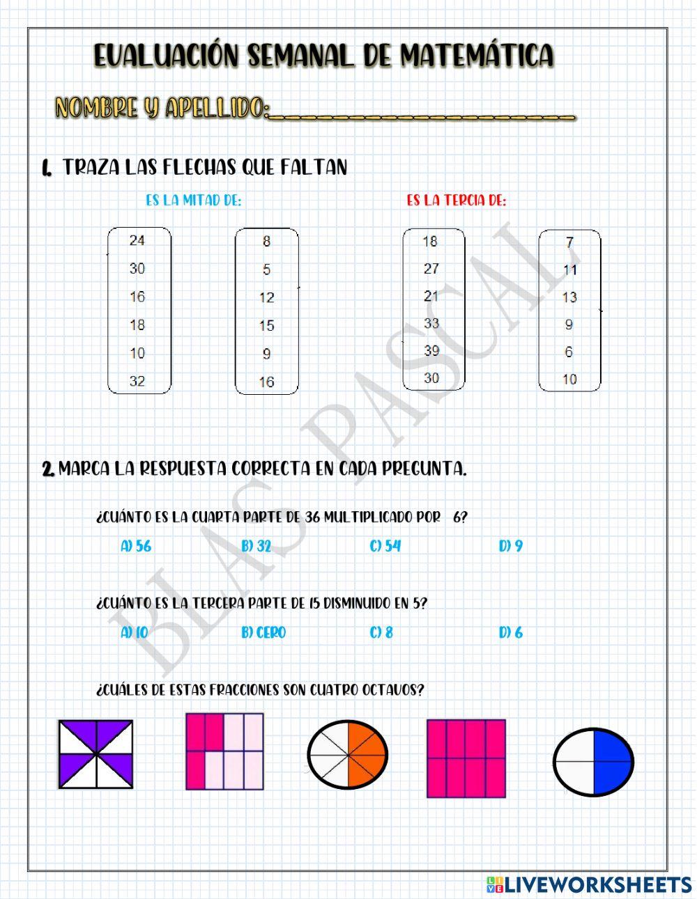 Evaluación semanal de Matemática