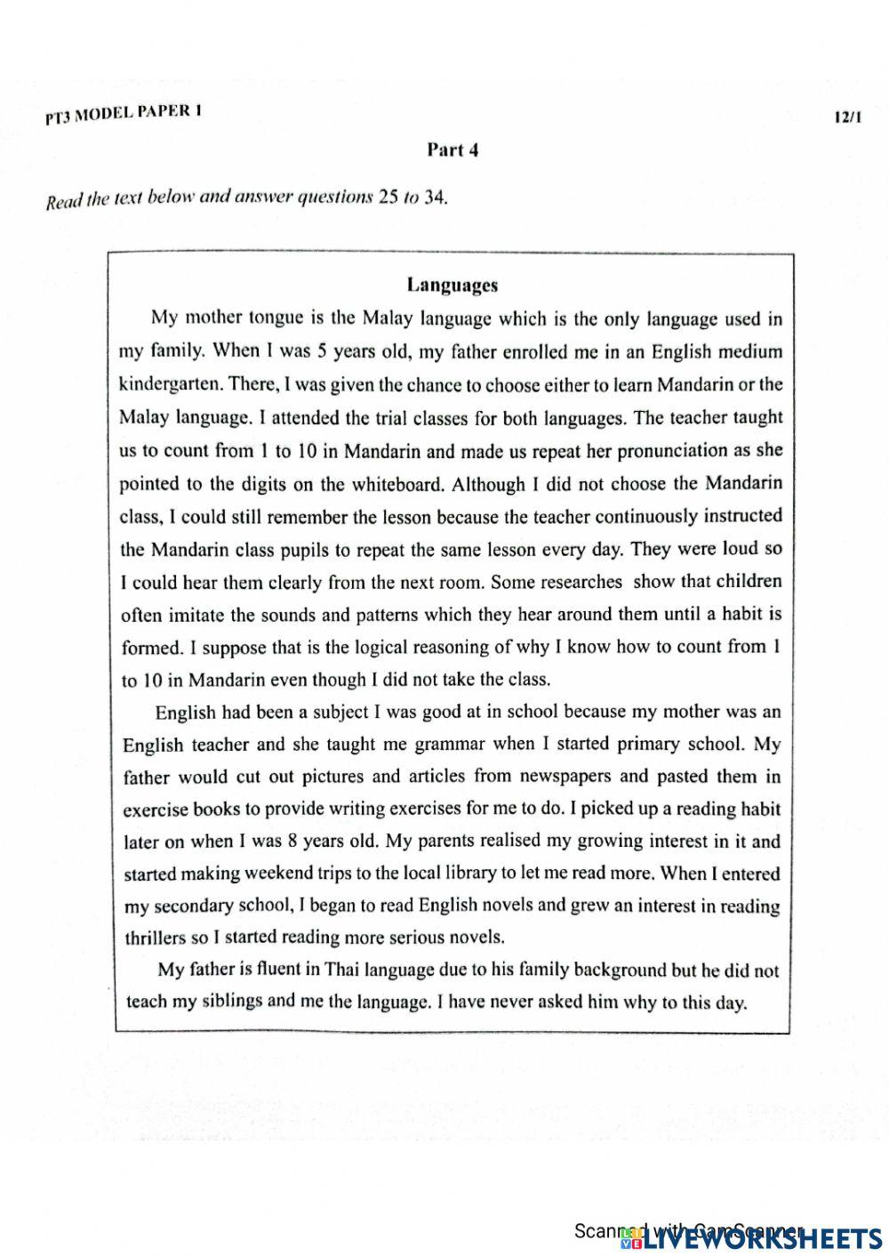 1404378 | FORM 3 READING COMPREHENSION (2) | Amirah