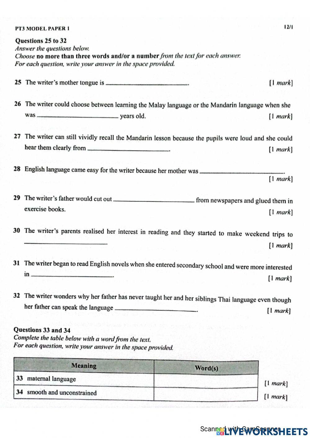 1404378 | FORM 3 READING COMPREHENSION (2) | Amirah