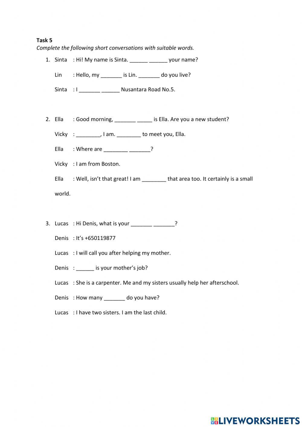 Asking and giving information about self