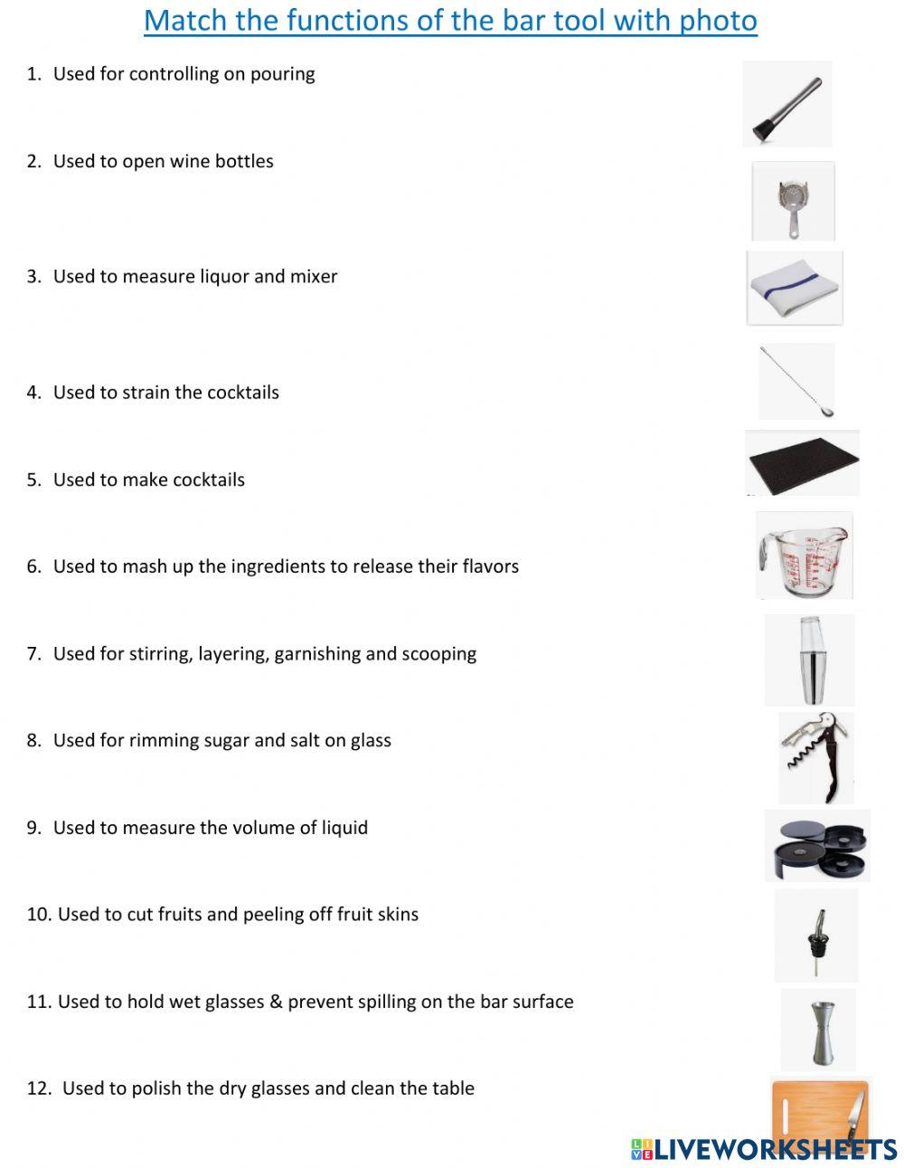 Functions of bar tools worksheet Live Worksheets