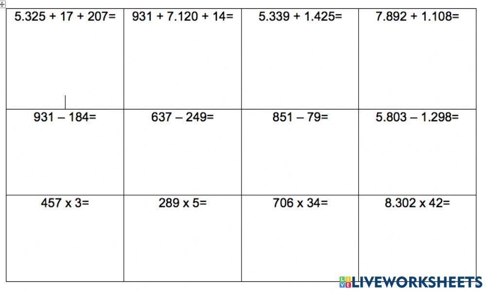 Sumes, restes i multiplicacions