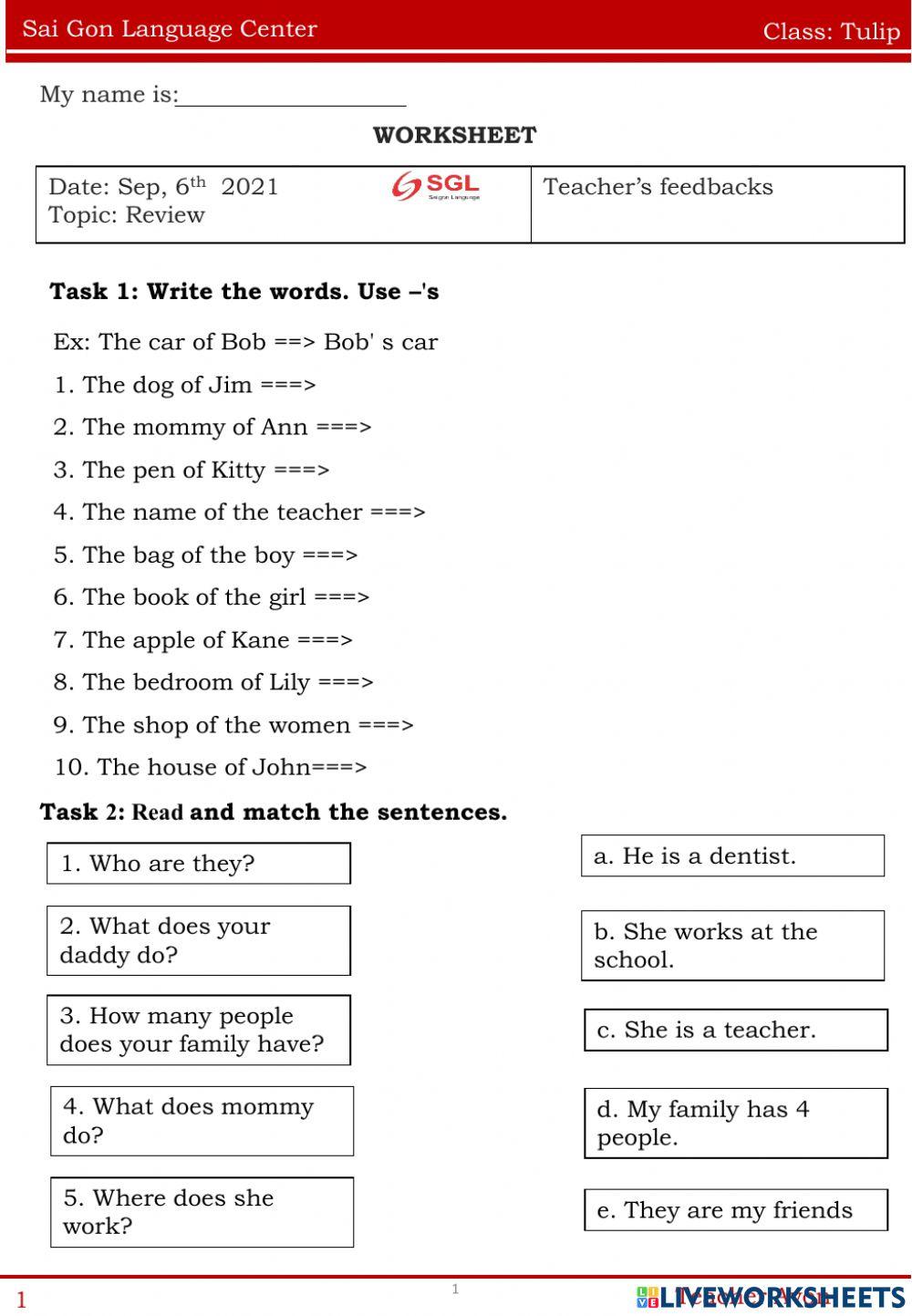 Worksheet tulip