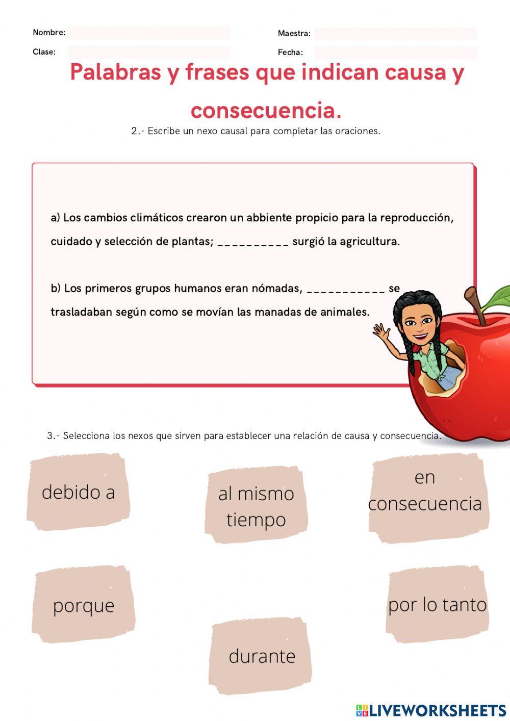 Palabras y frases de causa y consecuencia