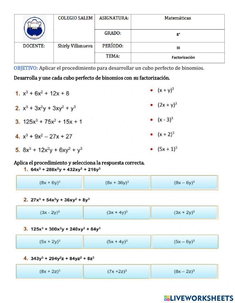 Cubo perfectos de binomios