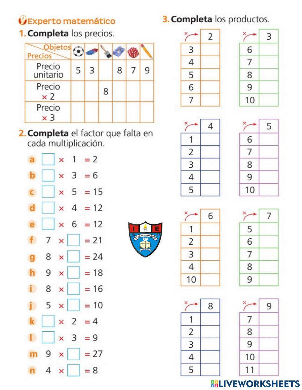 Multiplicación por 7, 8 y 9.