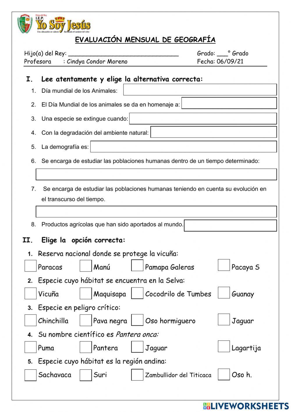 Evaluación de GEOGRAFÍA