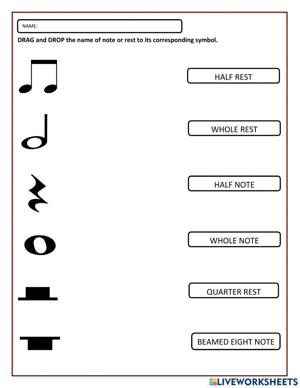 Note and Rest Symbols Activity For Grade 3