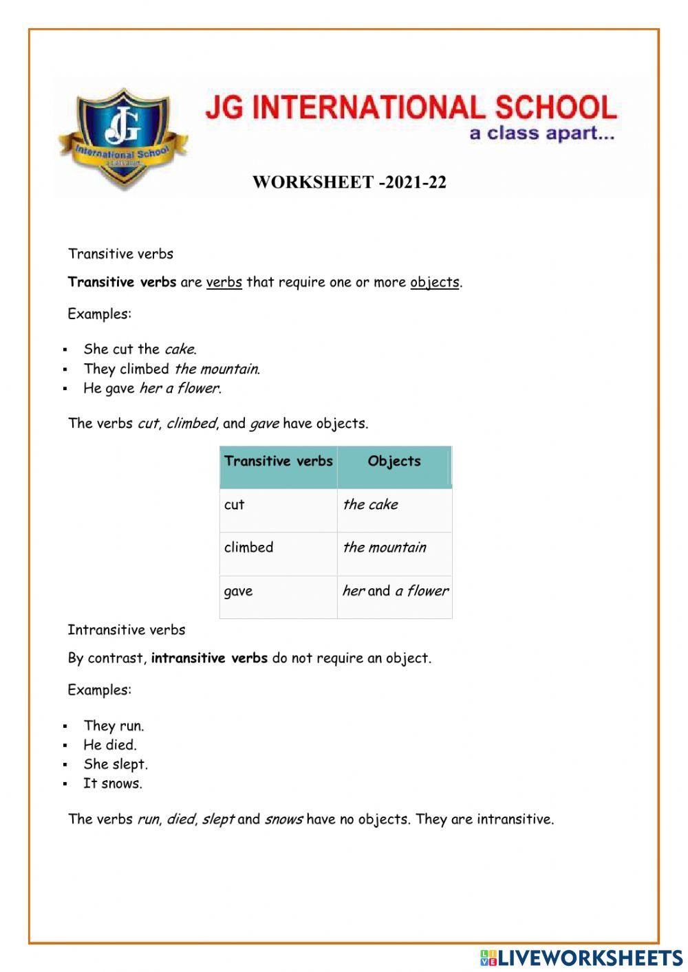 Transitive and intransitive verbs