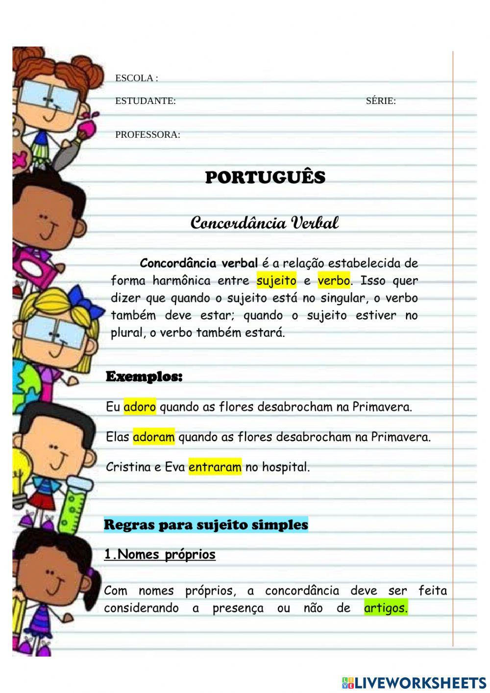 Atividade de concordância verbal - SINTAXE