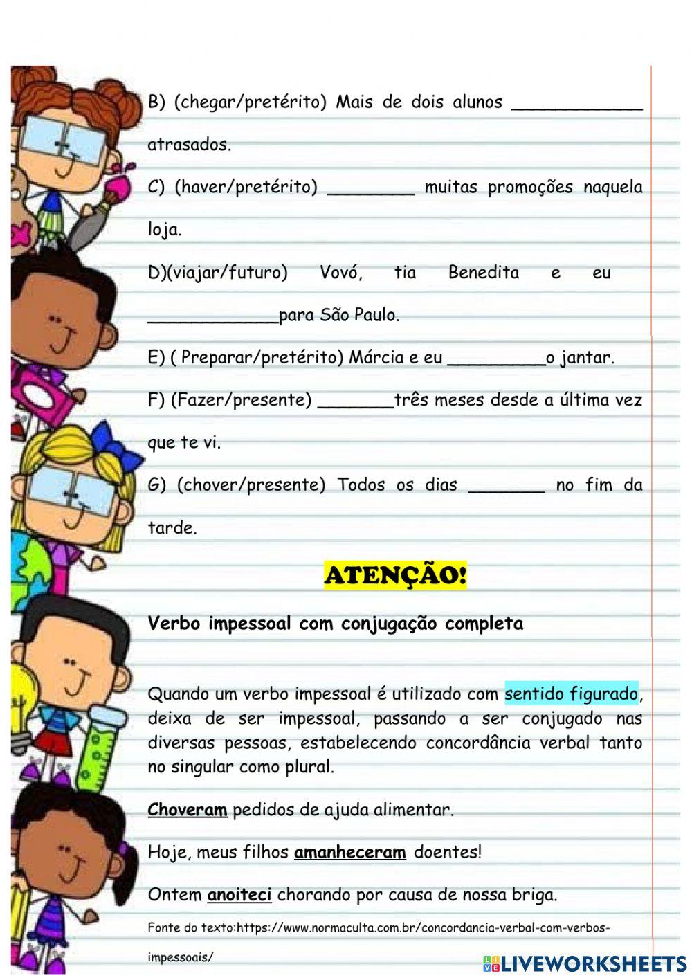 Atividade de concordância verbal - SINTAXE