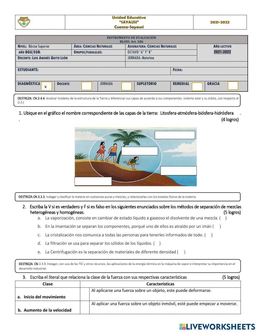 Prueba de Diagnóstico de Ciencias Naturales