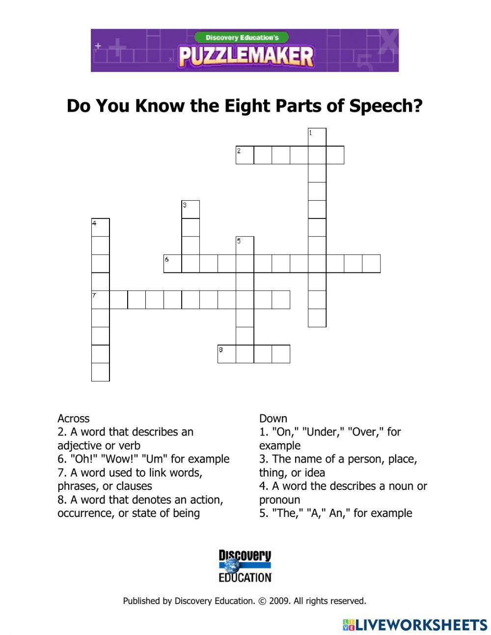 Parts of speech crossword puzzle 5154450 jwilliams2