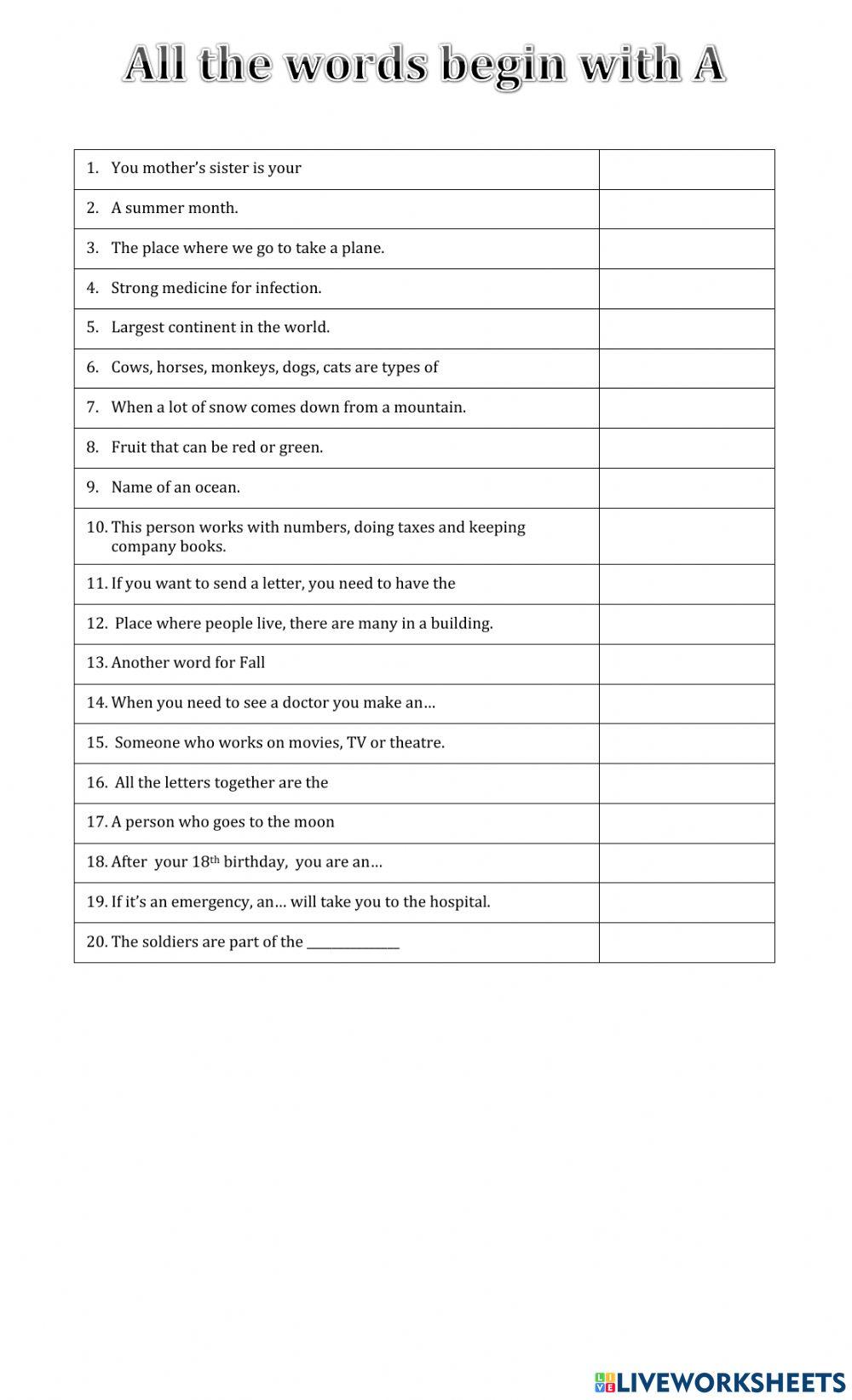 All the words begin with A