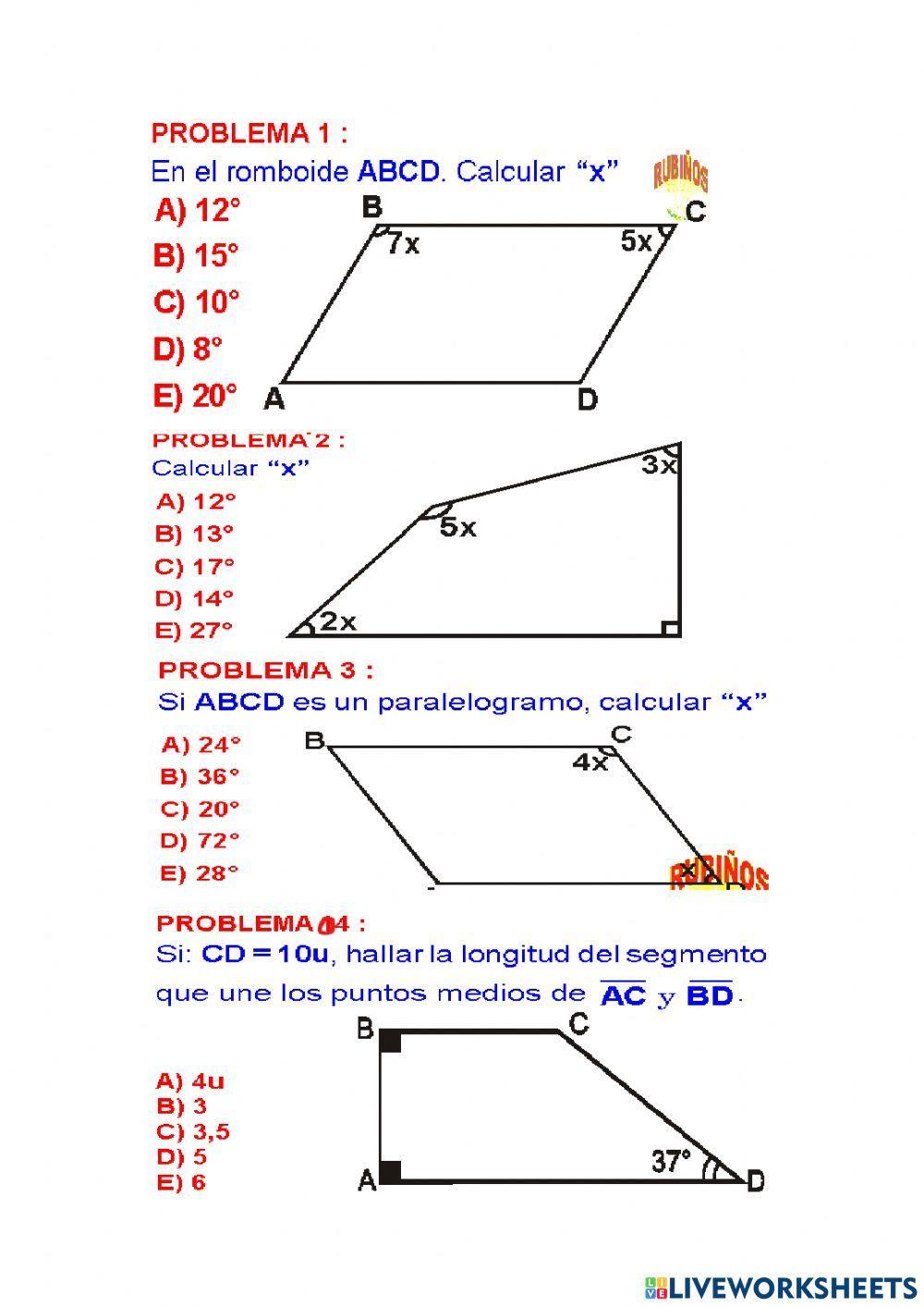 Cuadriláteros ejercicios
