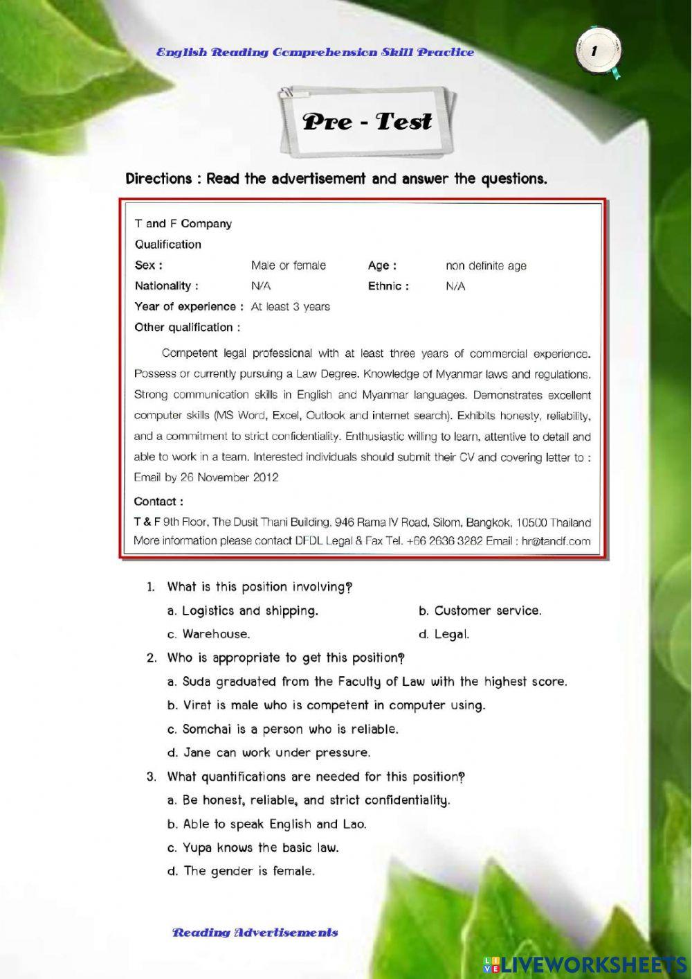 Advertisement Pre-test