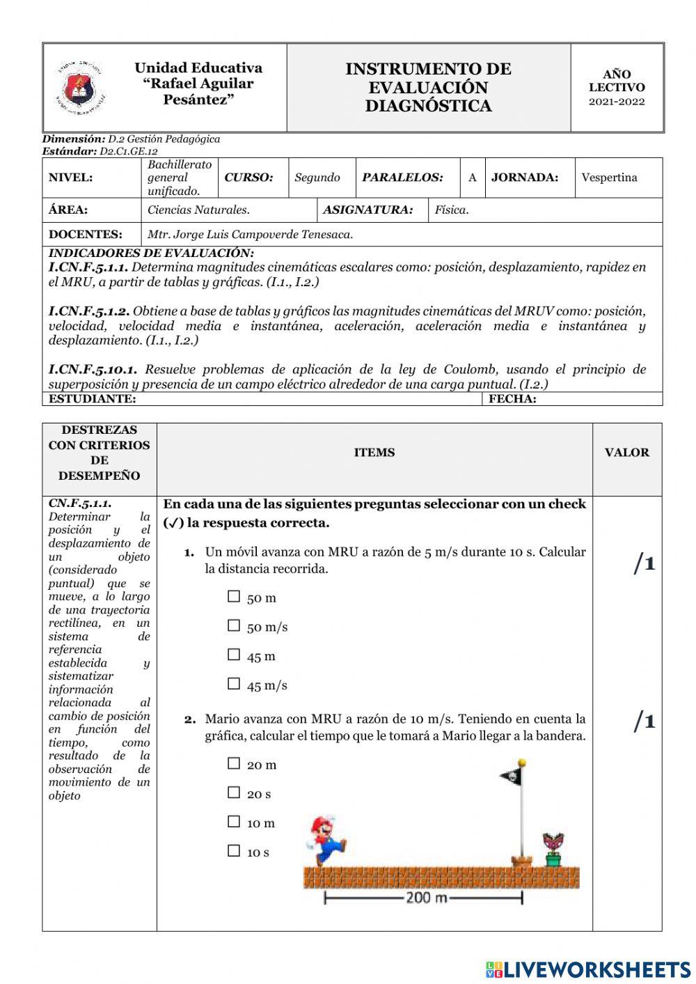 Diagnostico fisica 2do