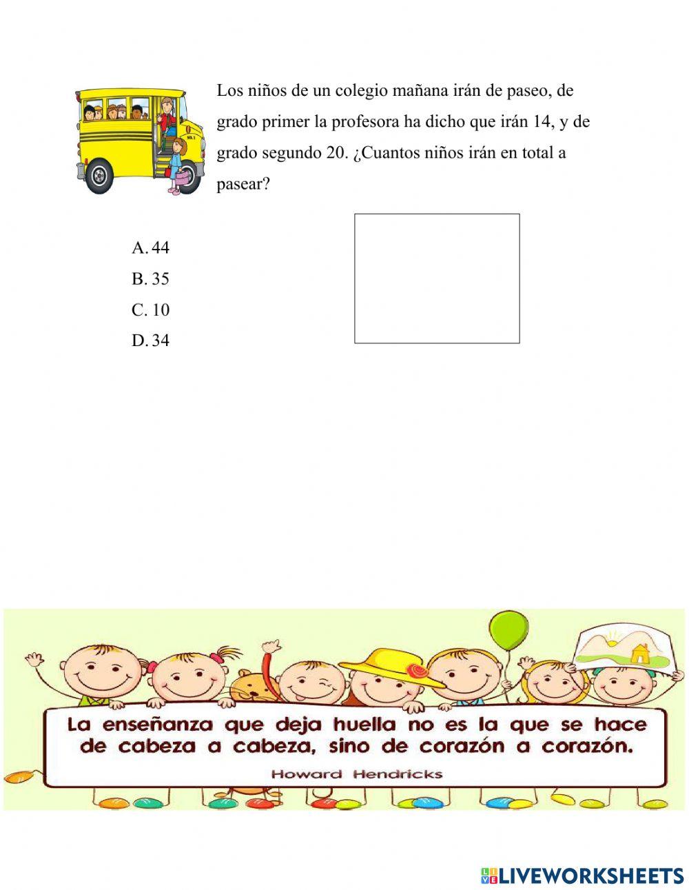 Evaluación Matemática Grado primero