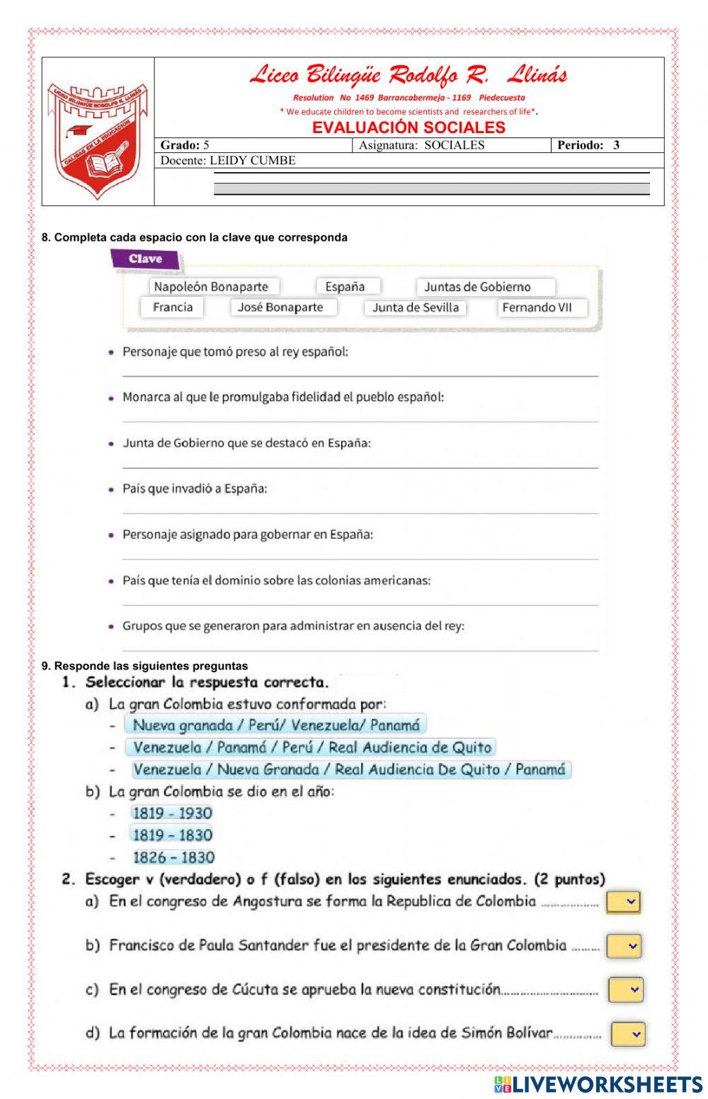 Evaluación 5 sociales segunda parte